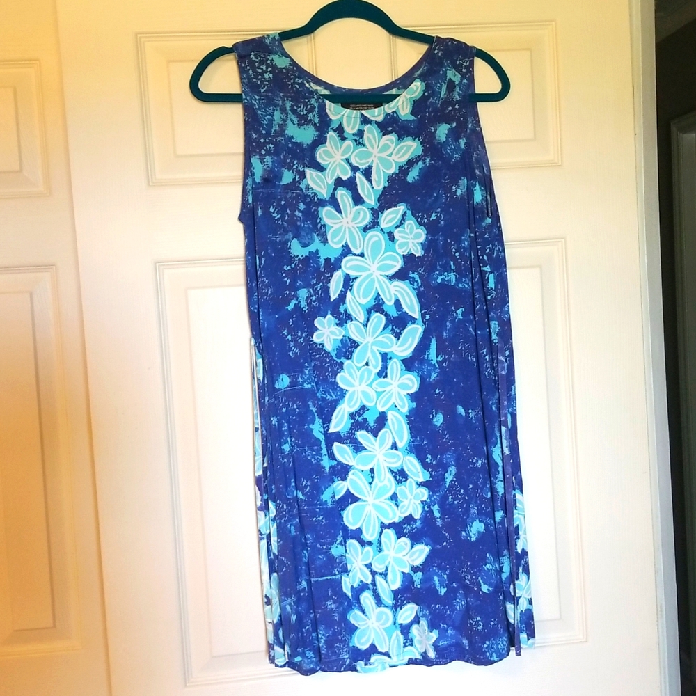 Vintage Mai Rose Hawaiian sleeveless sun dress, blue floral, size M